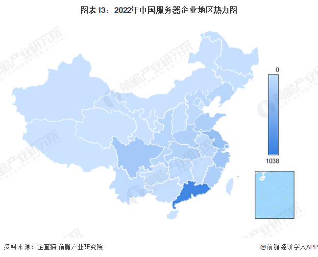 图表13：2022年中国服务器企业地区热力图